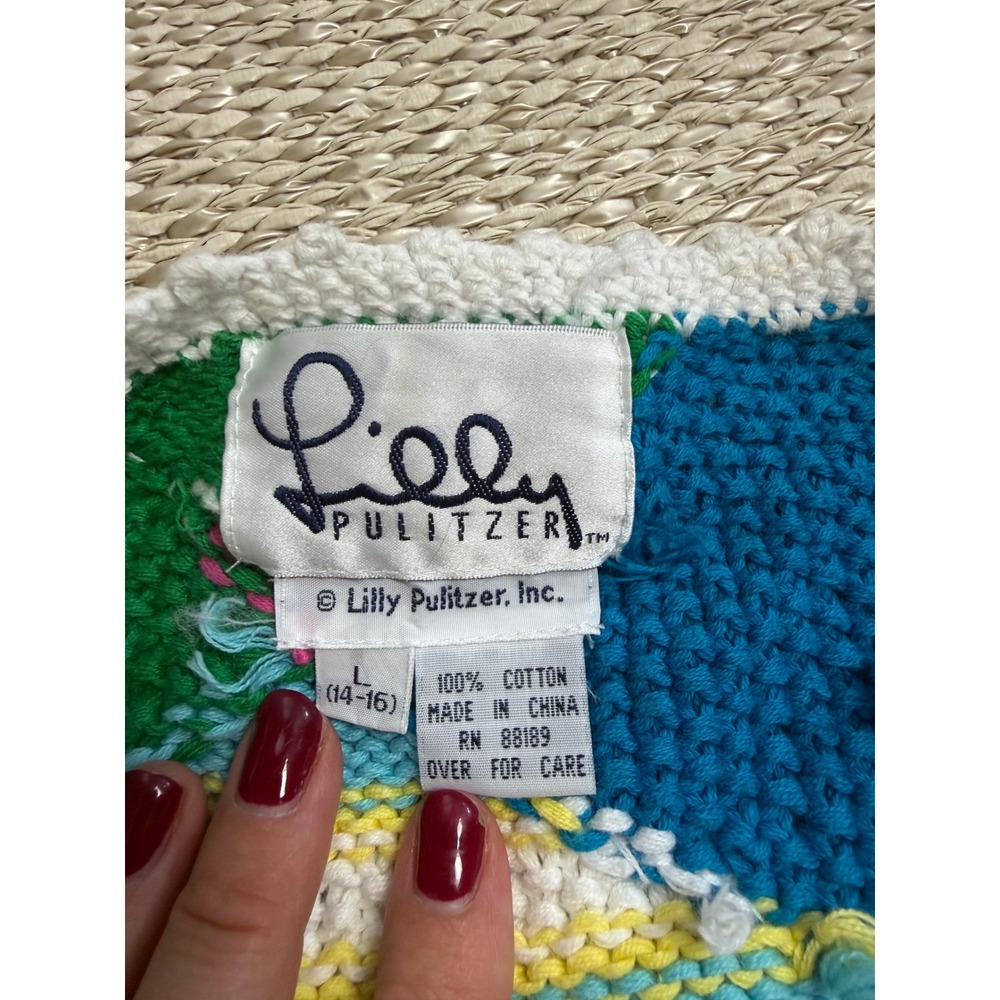 Lilly Pulitzer Vintage Patchwork Floral Knit Cardigan Sweater pastel Cottagecore - Picture 8 of 12